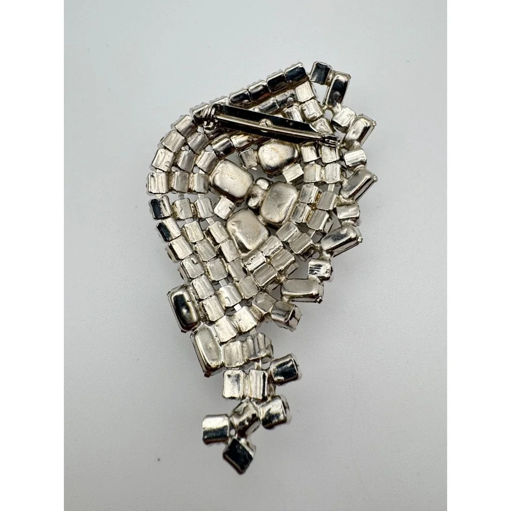 Vintage Rhinestone Brooch Clear Sparkly Baguette Pin